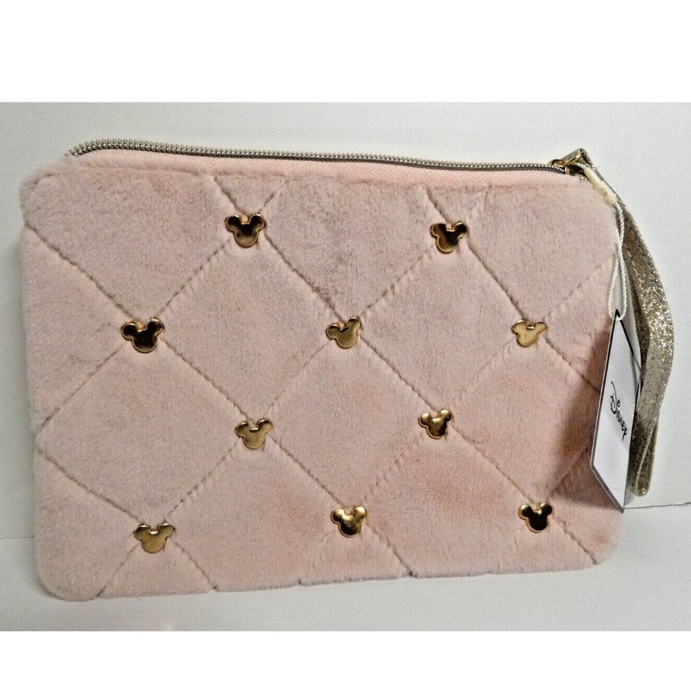Disney Minnie Mouse Cosmetic Bag Pink Pouch Faux Fur Purse Case Makeup NWT